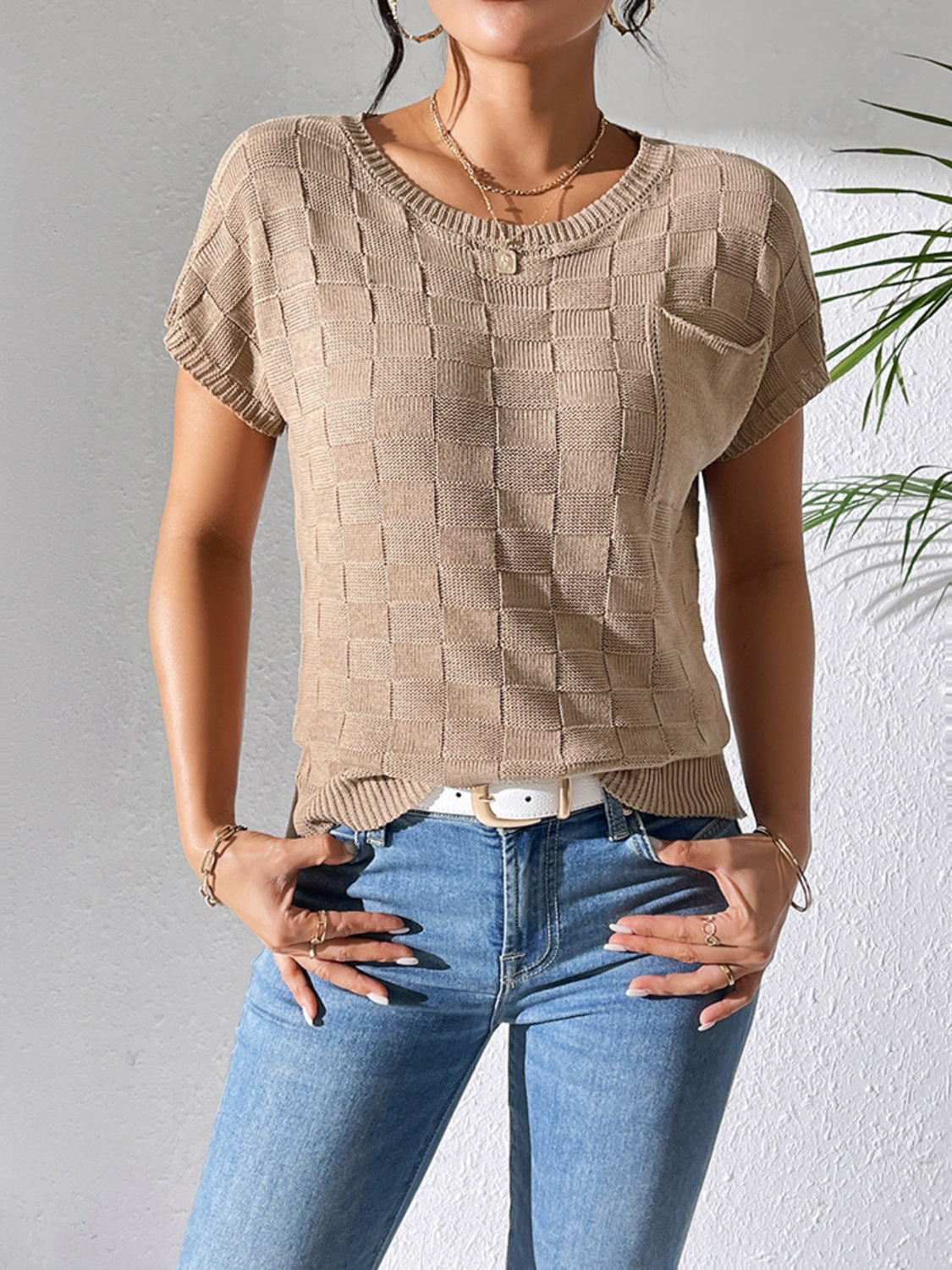 PREORDER- Round Neck Short Sleeve Knit Top