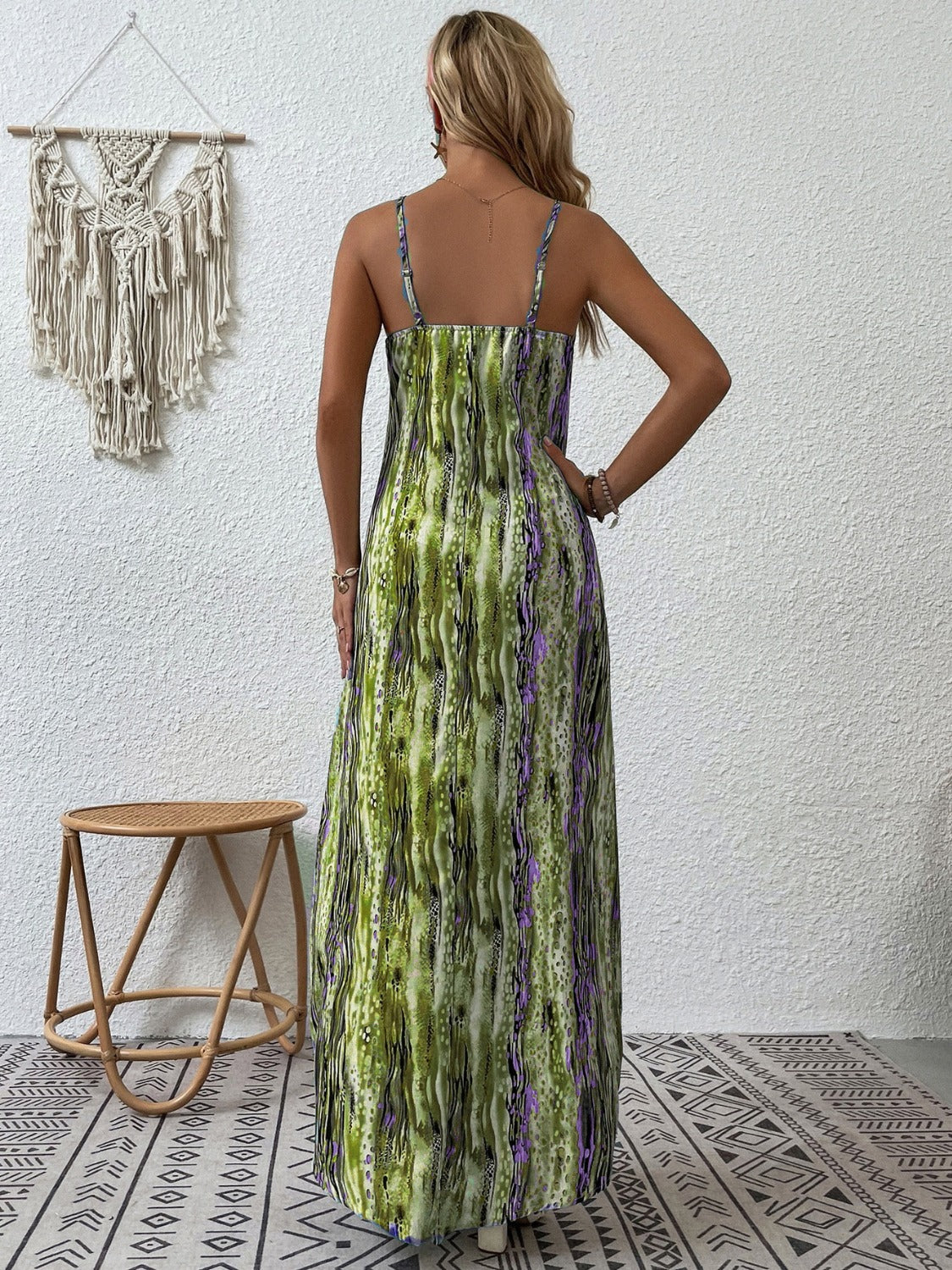 PREORDER- Full Size Printed Scoop Neck Maxi Cami Dress