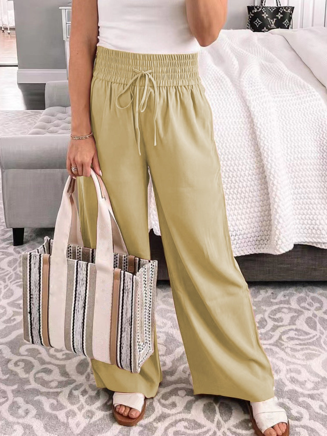 PREORDER- Full Size Drawstring High Waist Wide Leg Pants