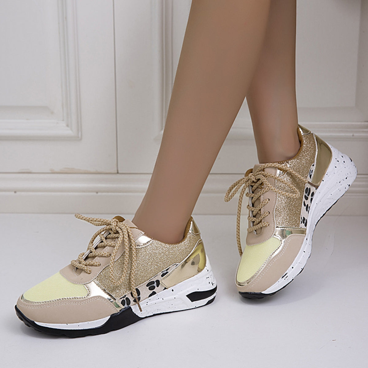 PREORDER- Lace-Up Round Toe Platform Sneakers