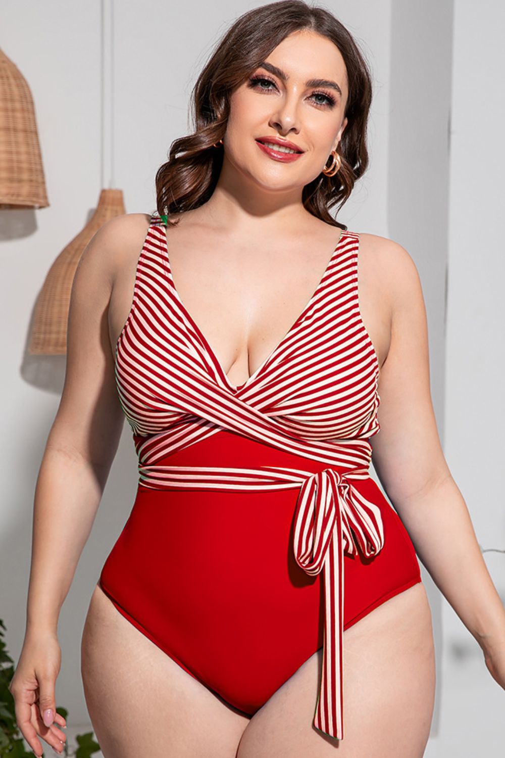 PREORDER- Plus Size Striped Tie-Waist One-Piece Swimsuit