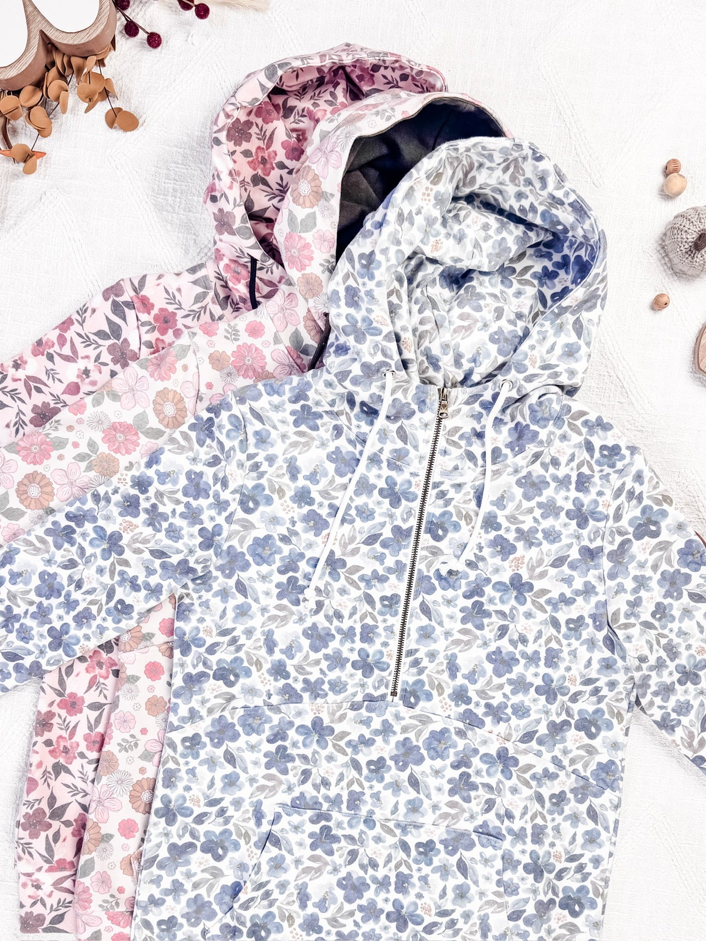 Michelle Mae HalfZip Hoodie - Blue Floral