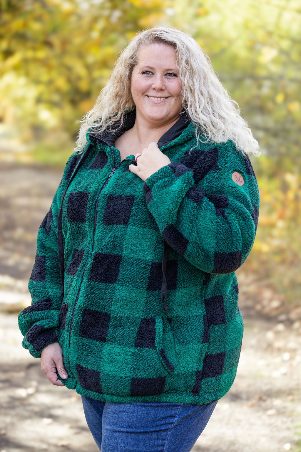 Michelle Mae Sherpa Fullzip Hoodie - Green Plaid