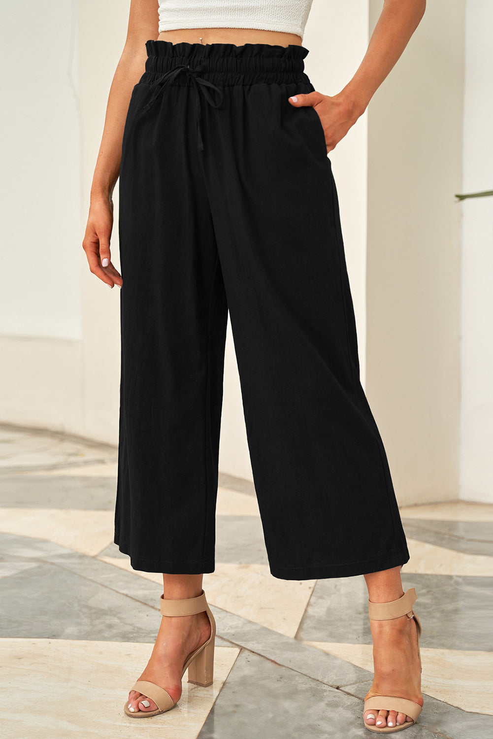 PREORDER- Drawstring Paperbag Waist Wide Leg Pants