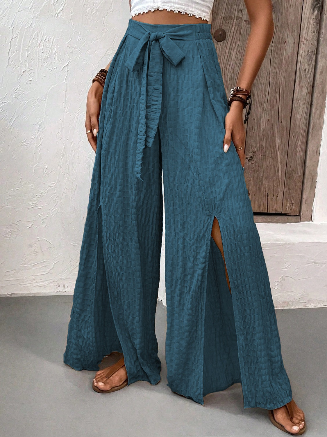 PREORDER- Tied Slit Wide Leg Pants