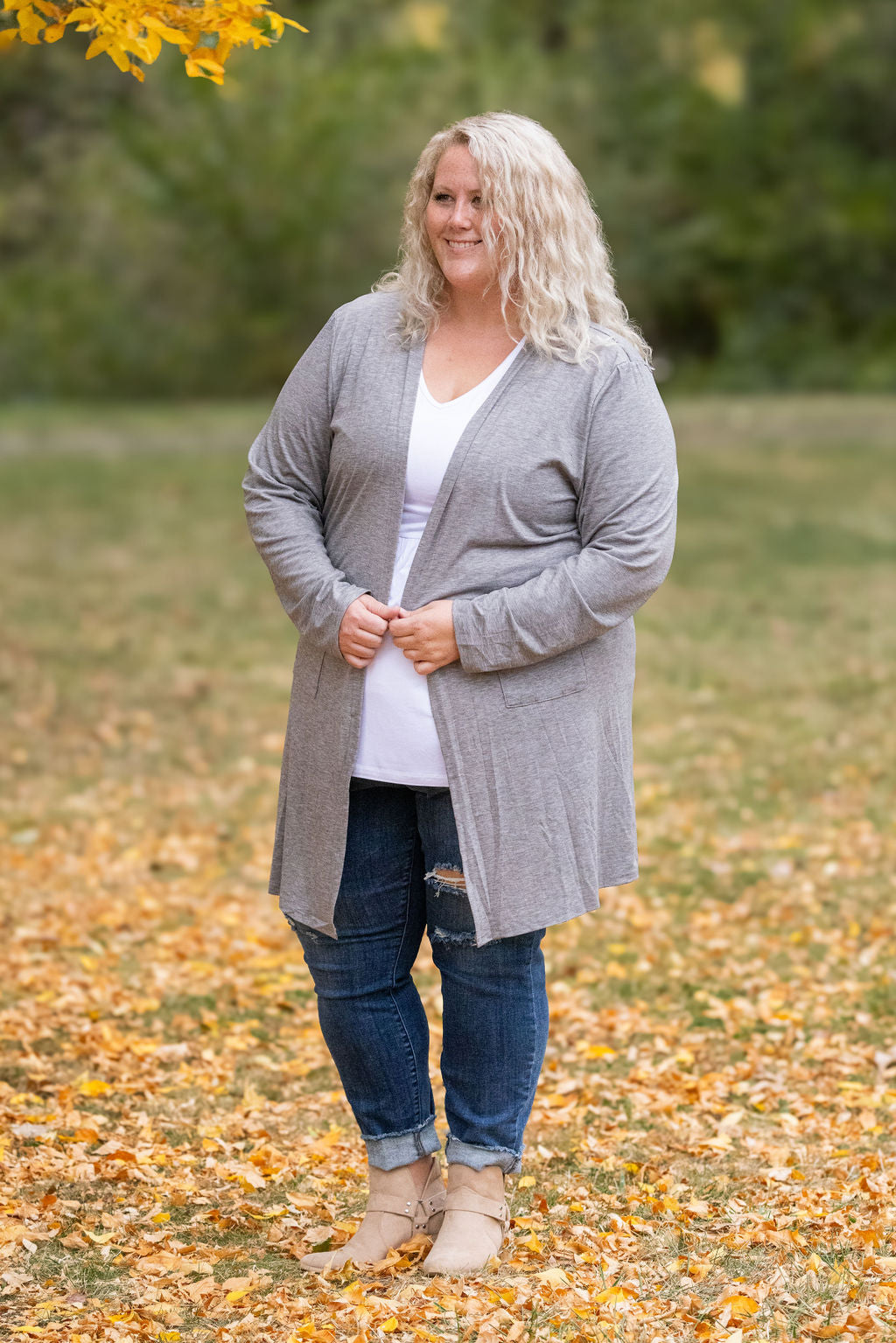 Michelle Mae Classic Cardigan - Light Grey