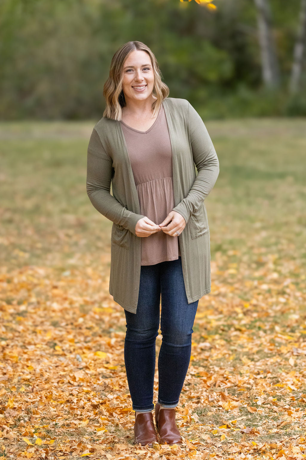 Michelle Mae Classic Cardigan - Olive