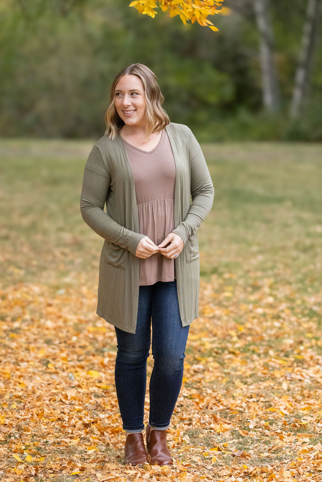 Michelle Mae Classic Cardigan - Olive