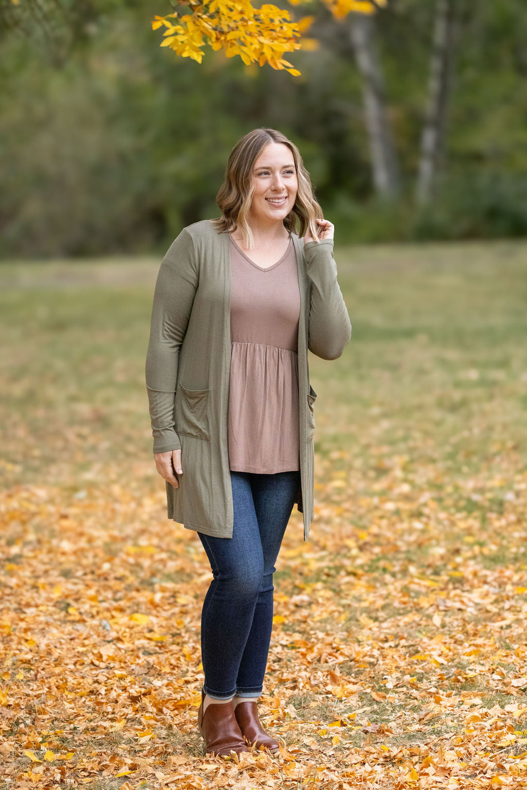 Michelle Mae Classic Cardigan - Olive