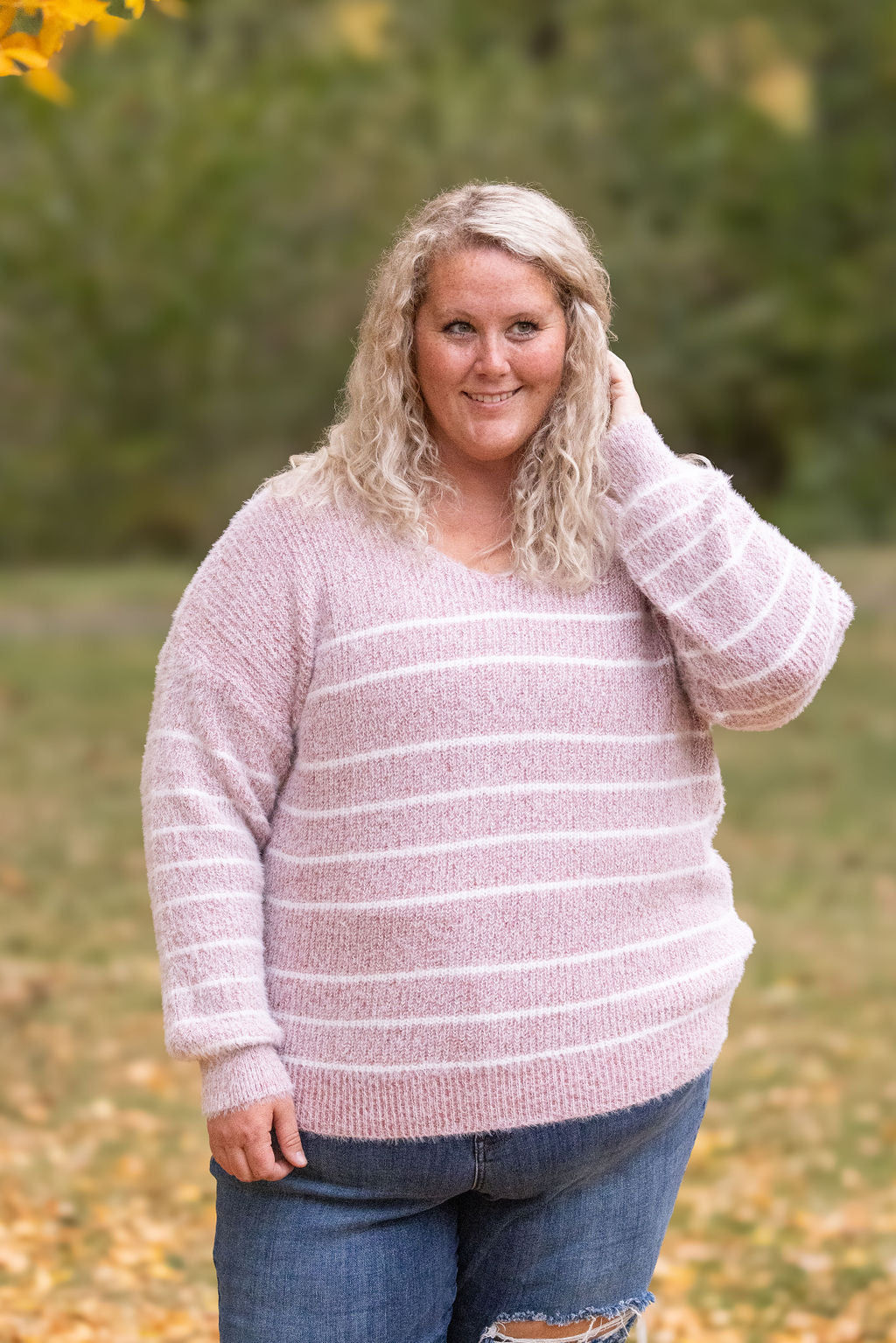 Michelle Mae Cozy Striped Sweater - Mauve