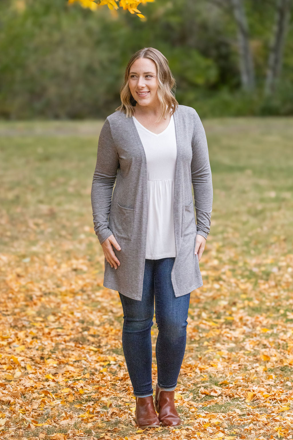 Michelle Mae Classic Cardigan - Light Grey