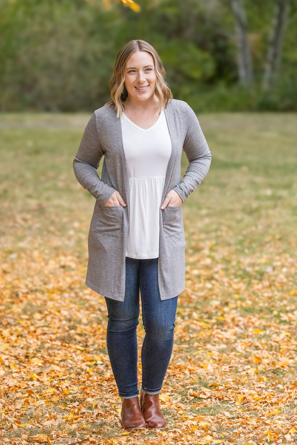 Michelle Mae Classic Cardigan - Light Grey