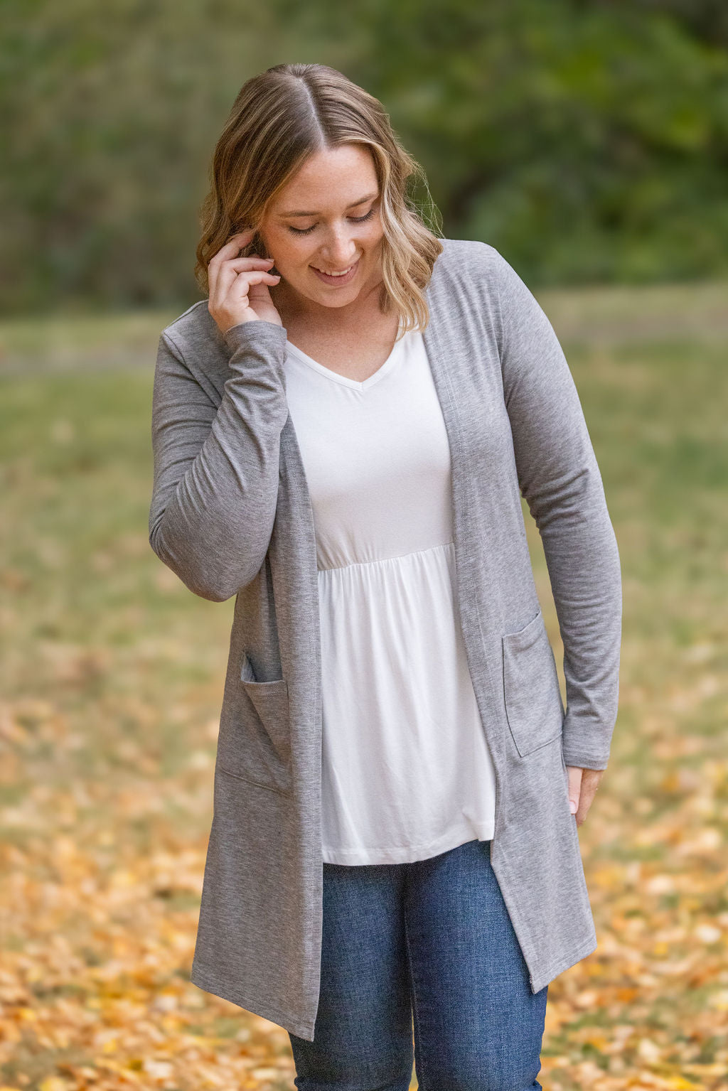 Michelle Mae Classic Cardigan - Light Grey