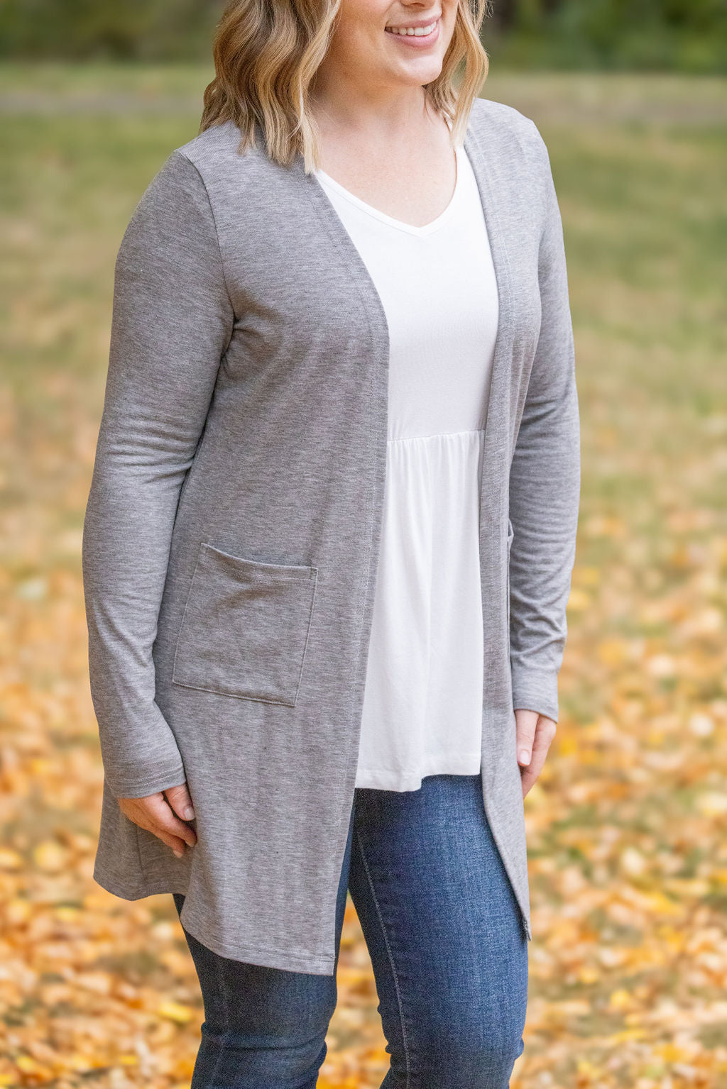 Michelle Mae Classic Cardigan - Light Grey