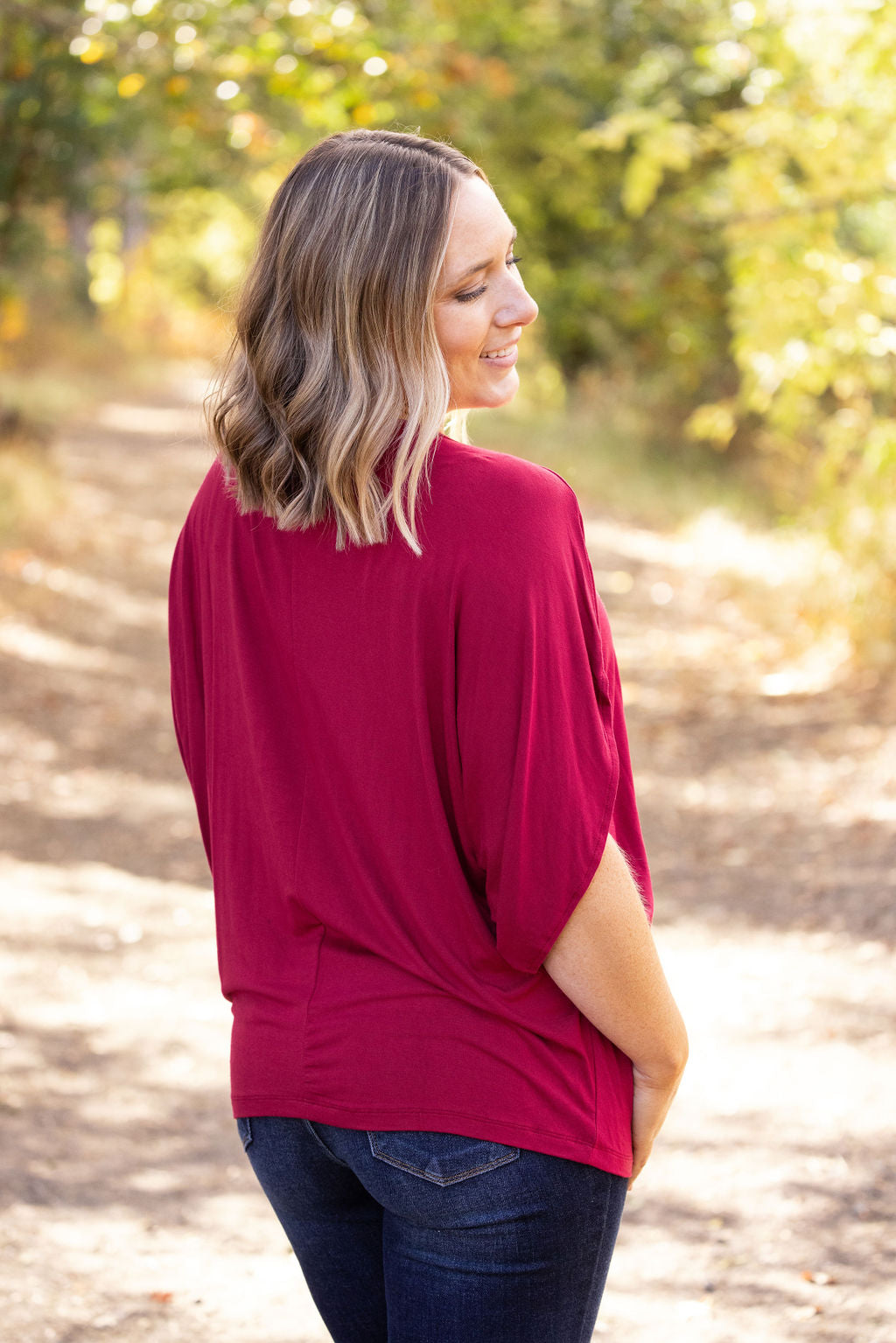 Michelle Mae Darcy Dolman Top - Burgundy | Women's Flowy Top