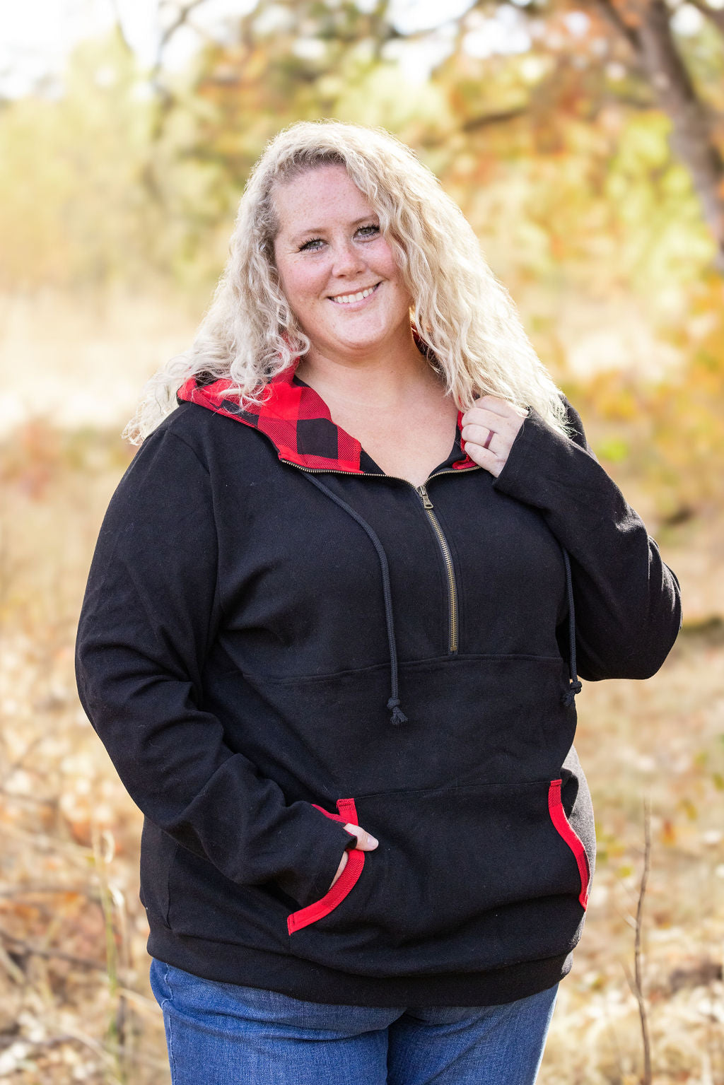 Michelle Mae Avery Accent HalfZip Hoodie - Buffalo Plaid