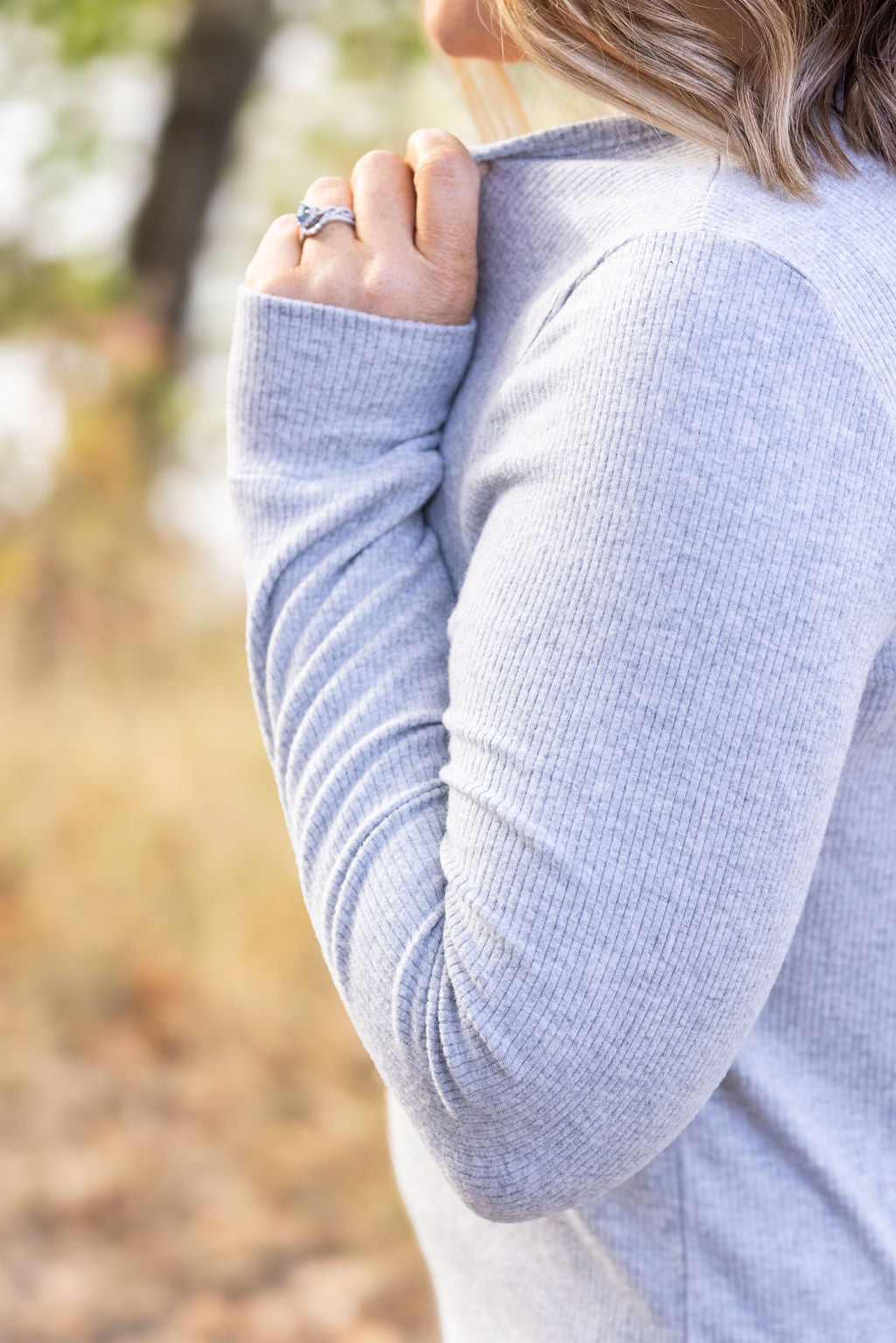 Michelle Mae Brielle Henley Ribbed Long Sleeve - Light Grey