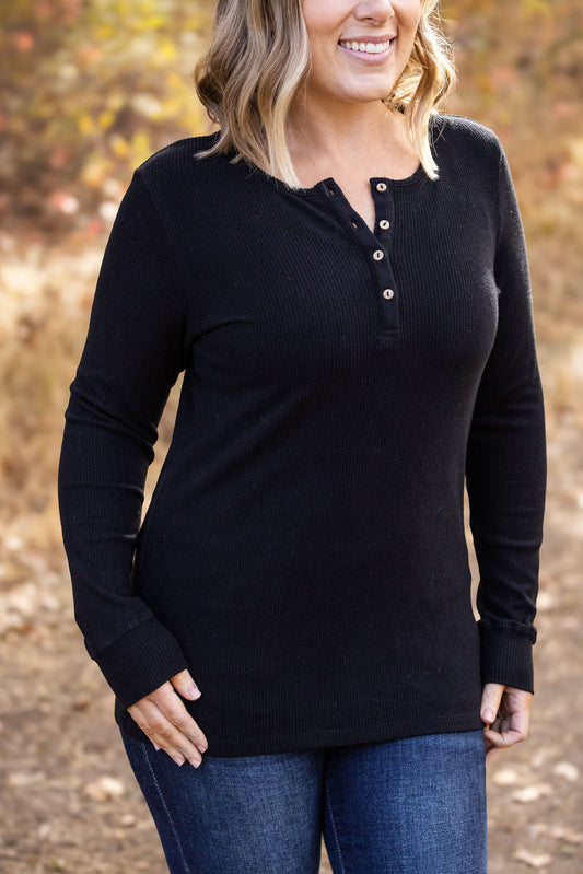 Michelle Mae Brielle Henley Ribbed Long Sleeve - Black