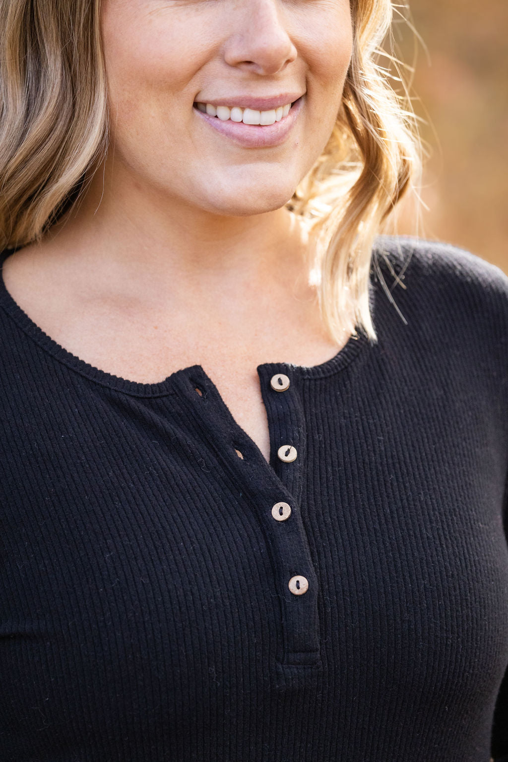 Michelle Mae Brielle Henley Ribbed Long Sleeve - Black