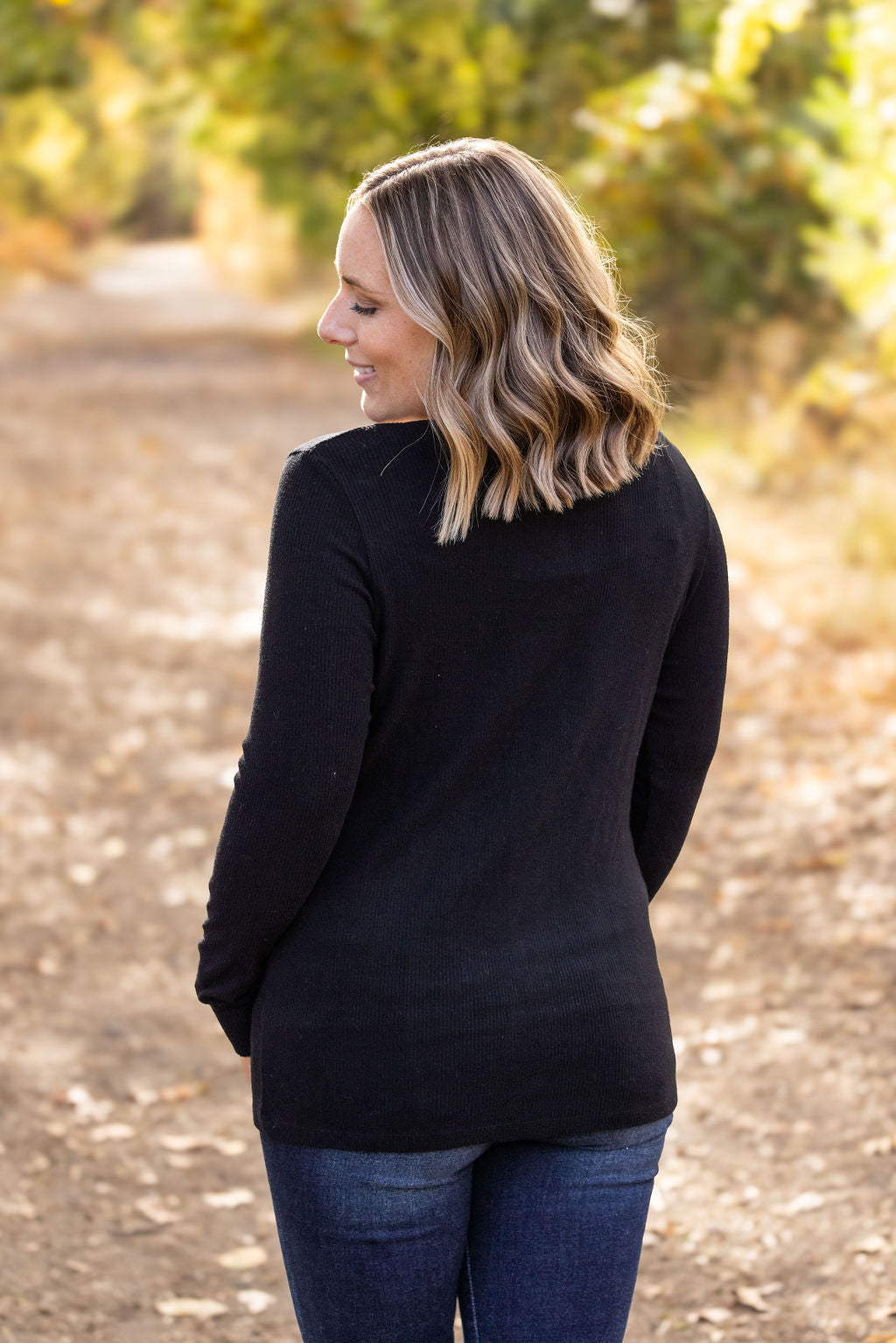 Michelle Mae Brielle Henley Ribbed Long Sleeve - Black