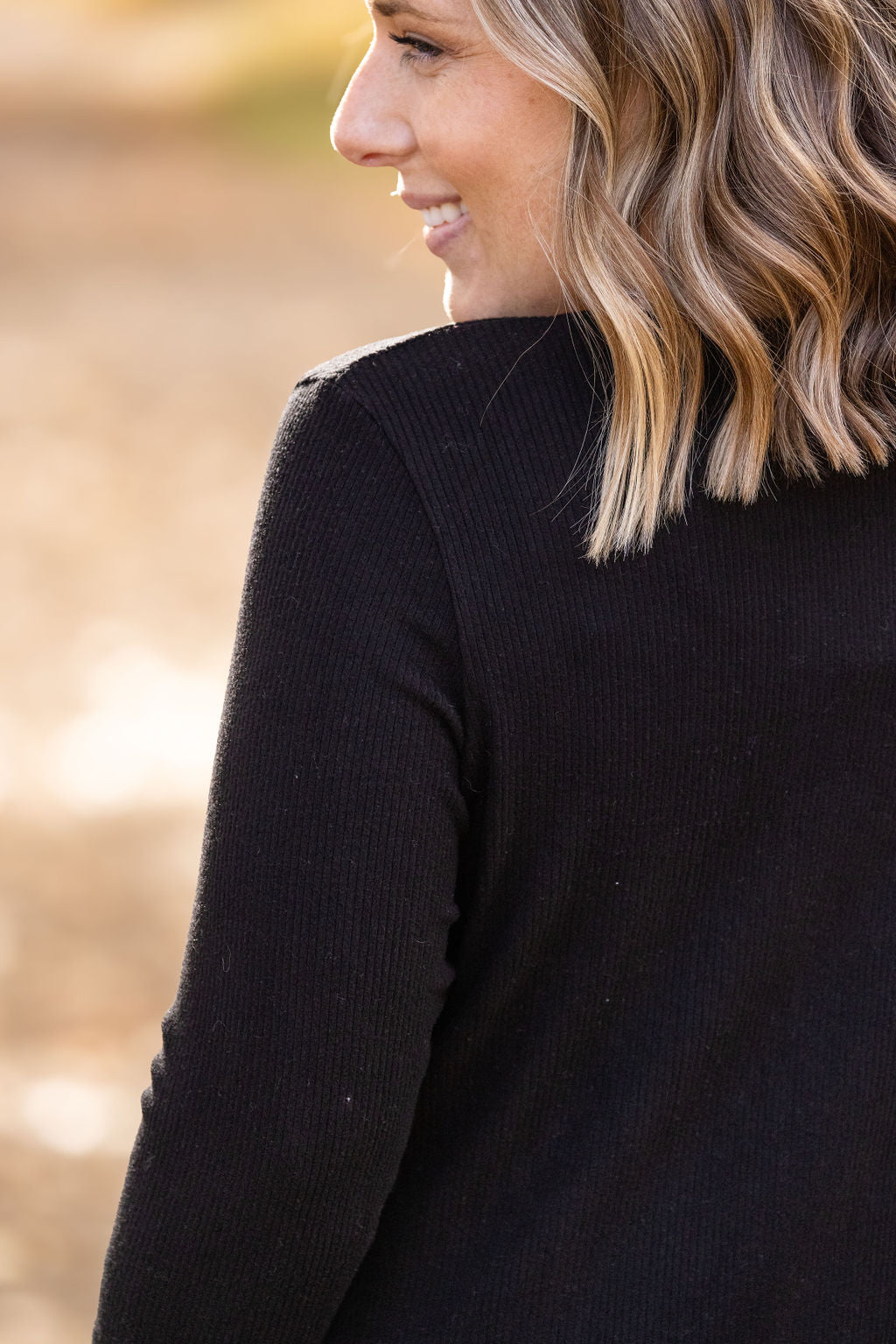 Michelle Mae Brielle Henley Ribbed Long Sleeve - Black