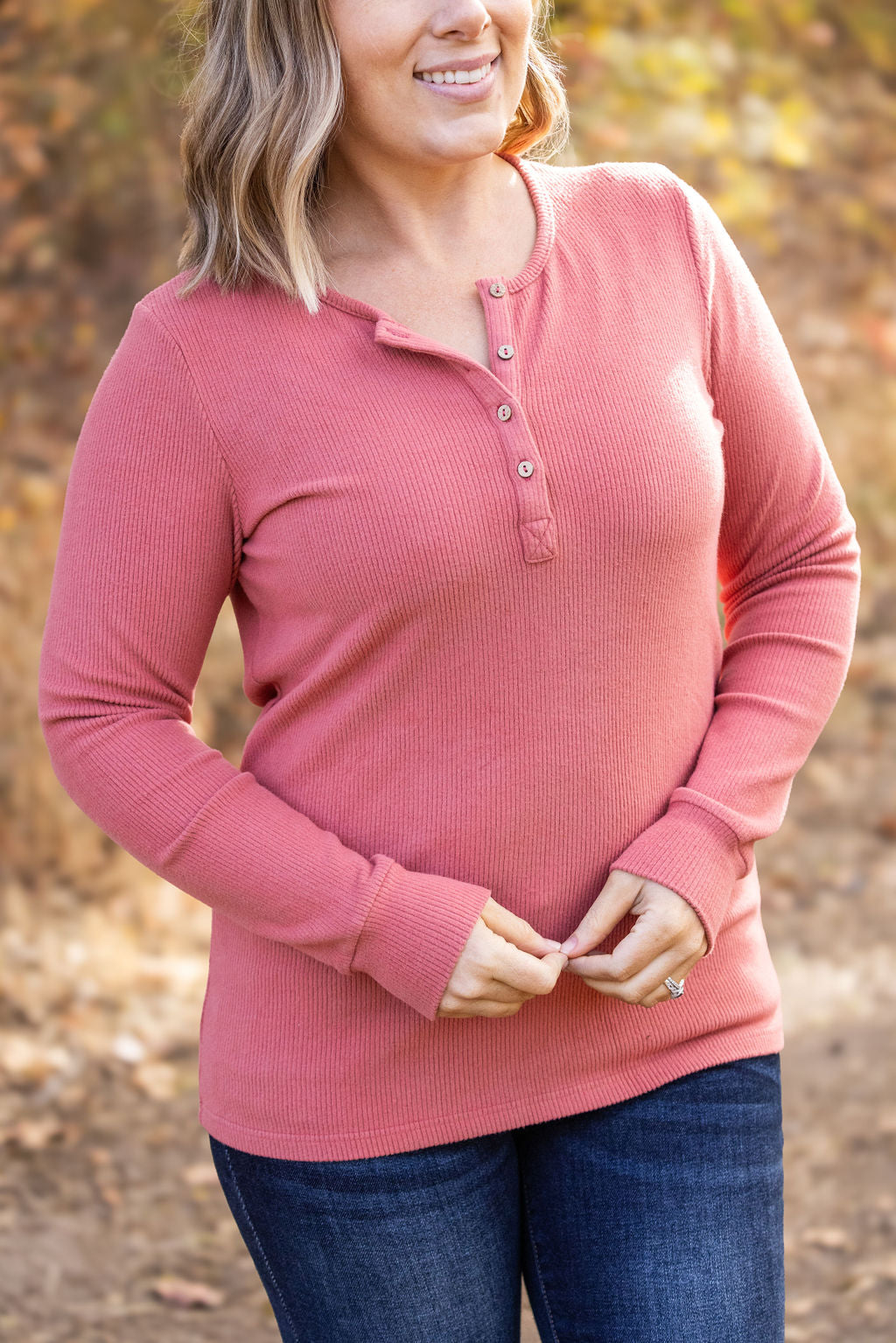 Michelle Mae Brielle Henley Ribbed Long Sleeve - Terra Cotta