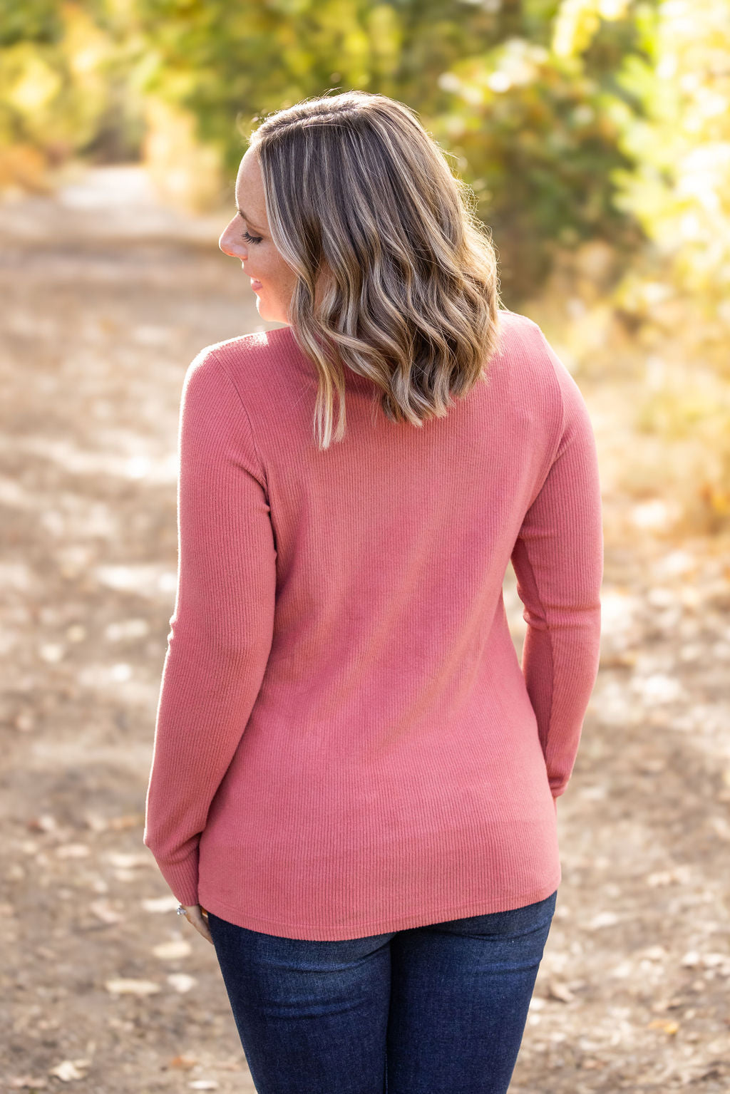 Michelle Mae Brielle Henley Ribbed Long Sleeve - Terra Cotta