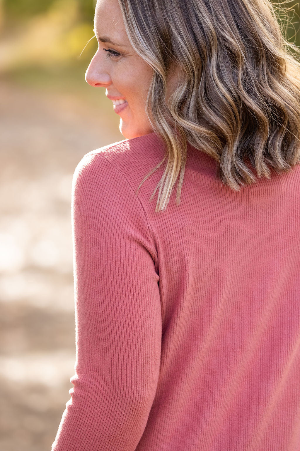 Michelle Mae Brielle Henley Ribbed Long Sleeve - Terra Cotta