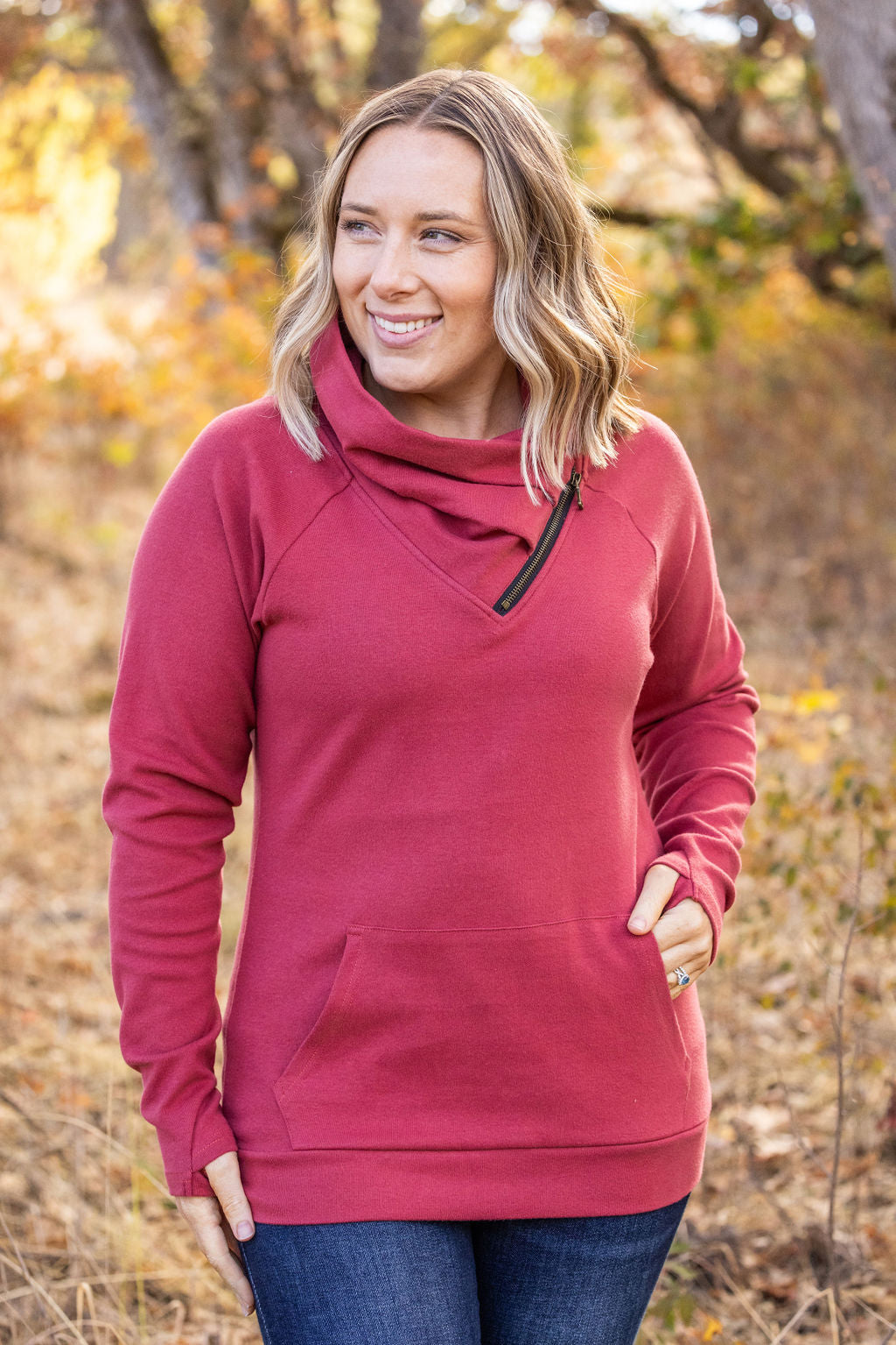 Michelle Mae Classic Zoey ZipCowl Sweatshirt - Brick