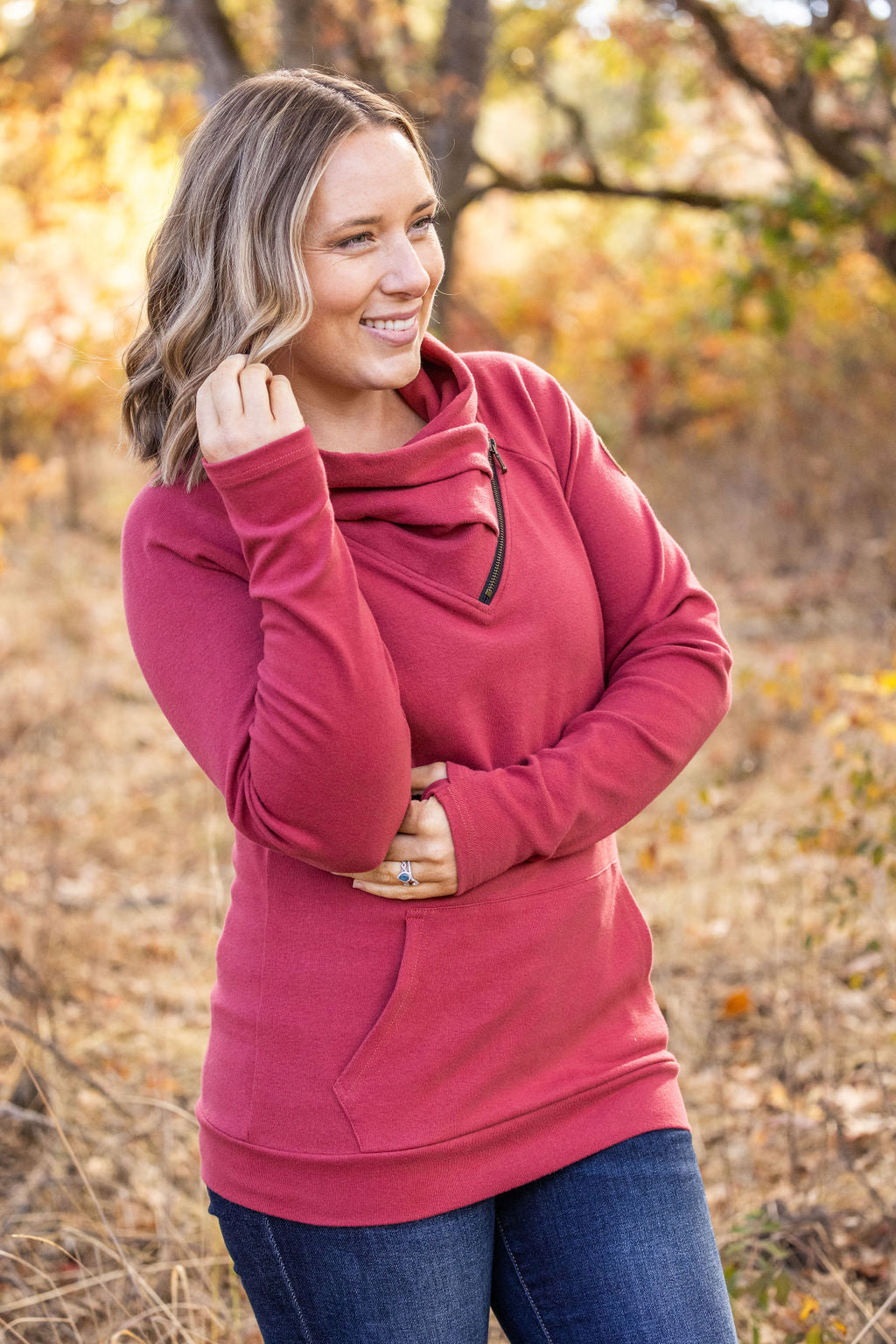 Michelle Mae Classic Zoey ZipCowl Sweatshirt - Brick