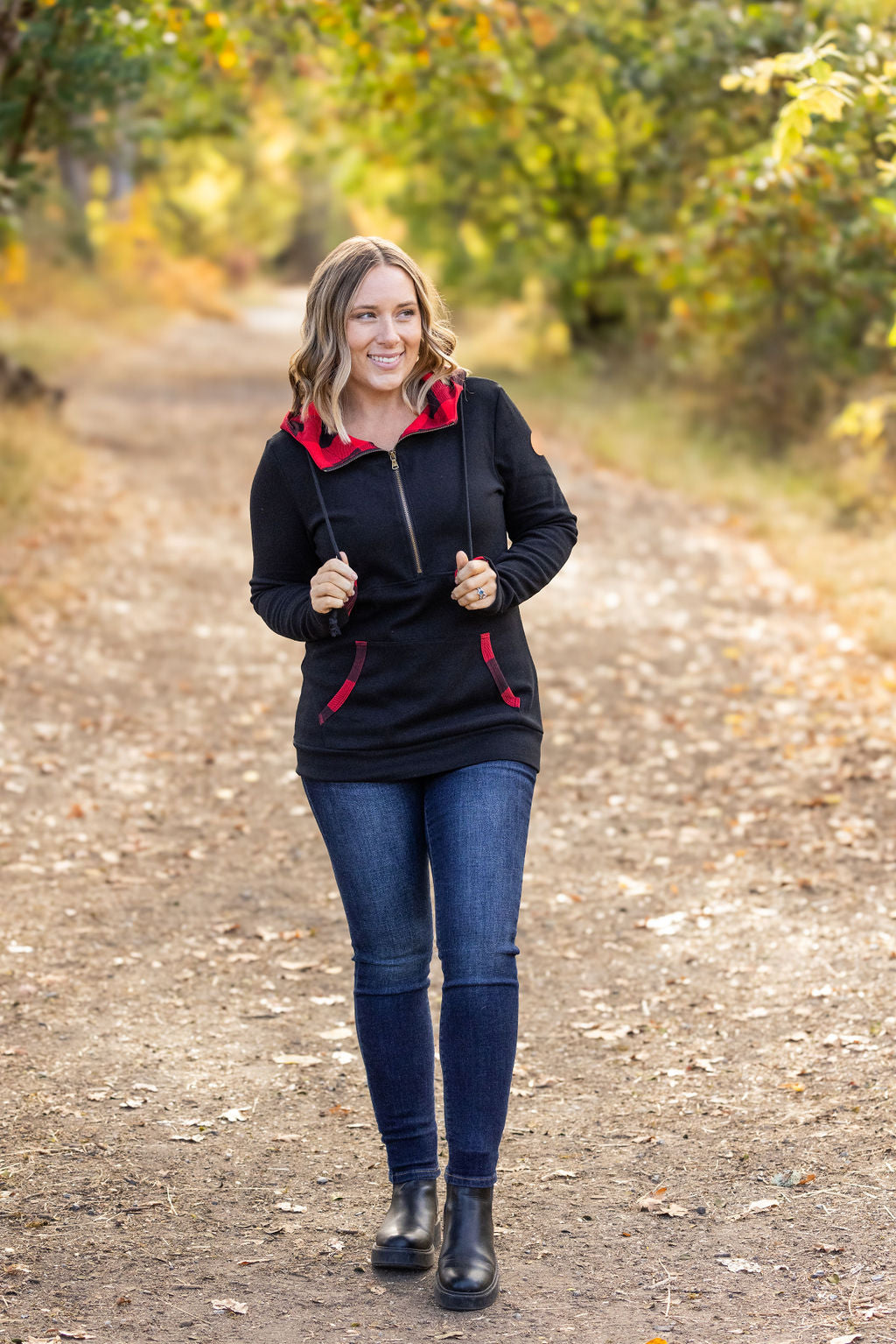 Michelle Mae Avery Accent HalfZip Hoodie - Buffalo Plaid