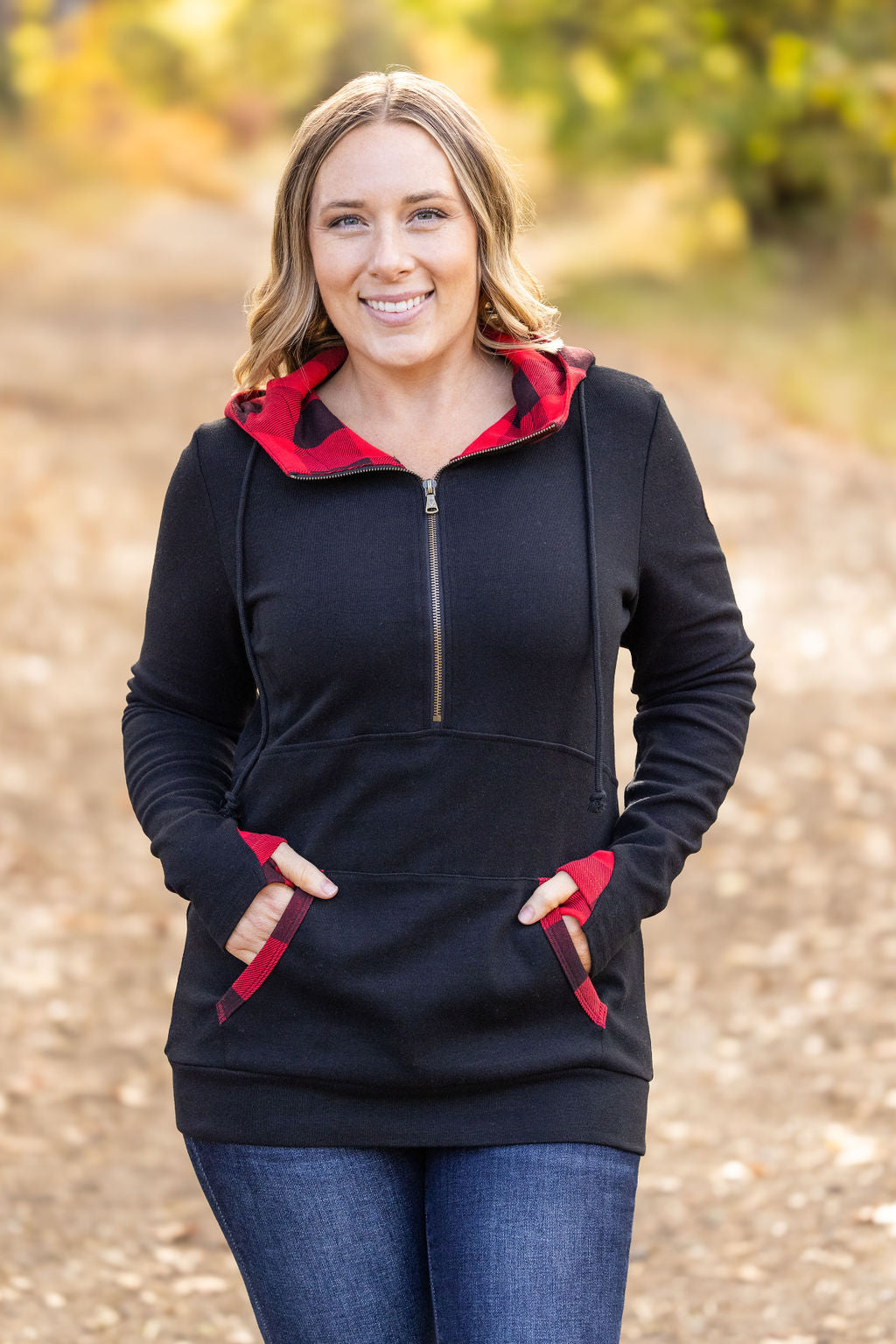 Michelle Mae Avery Accent HalfZip Hoodie - Buffalo Plaid