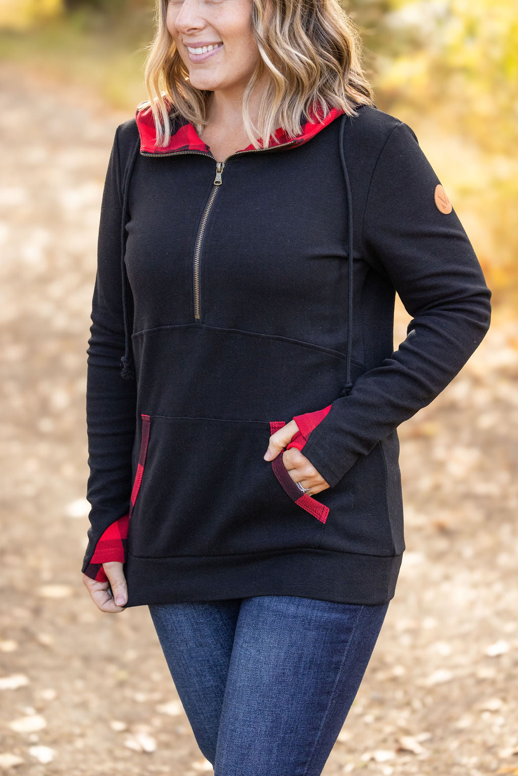 Michelle Mae Avery Accent HalfZip Hoodie - Buffalo Plaid