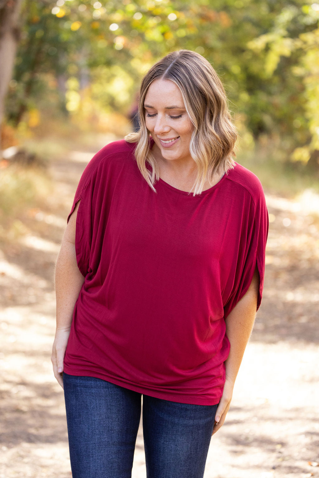 Michelle Mae Darcy Dolman Top - Burgundy | Women's Flowy Top