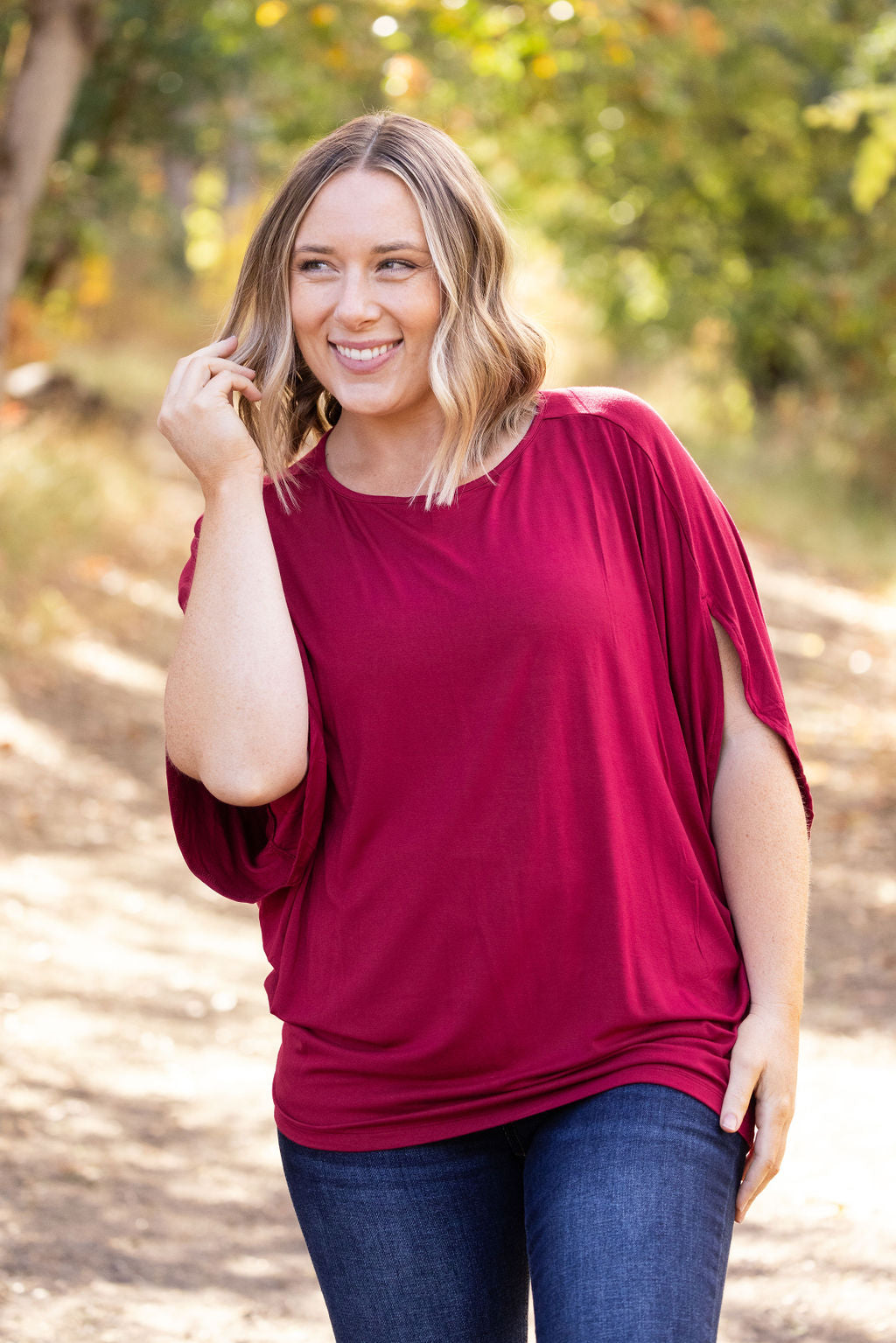 Michelle Mae Darcy Dolman Top - Burgundy | Women's Flowy Top