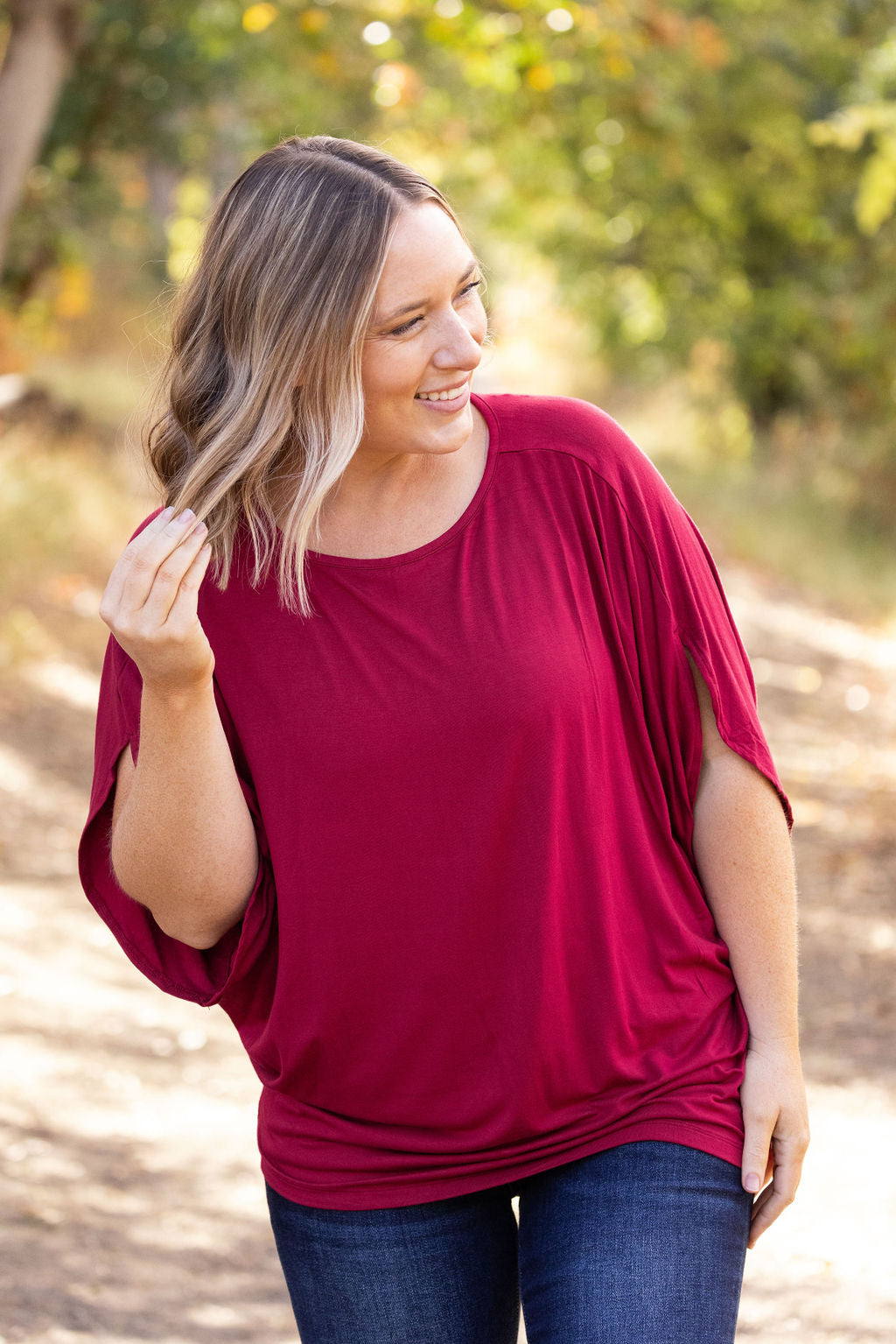 Michelle Mae Darcy Dolman Top - Burgundy | Women's Flowy Top