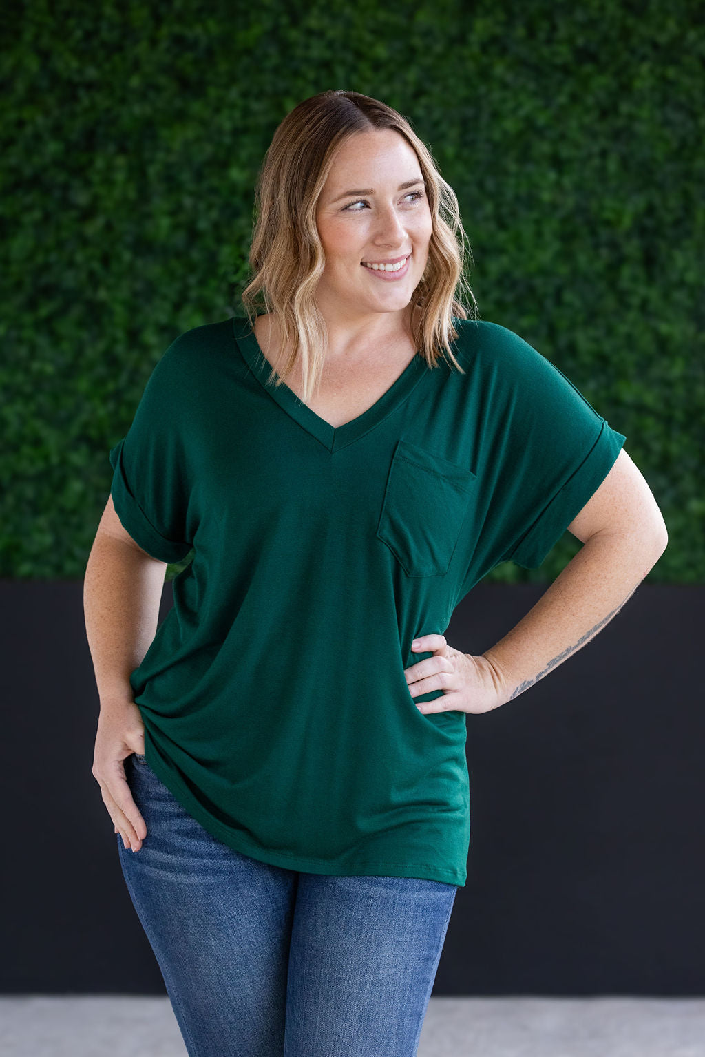 Michelle Mae Sierra Pocket Tops - Hunter Green