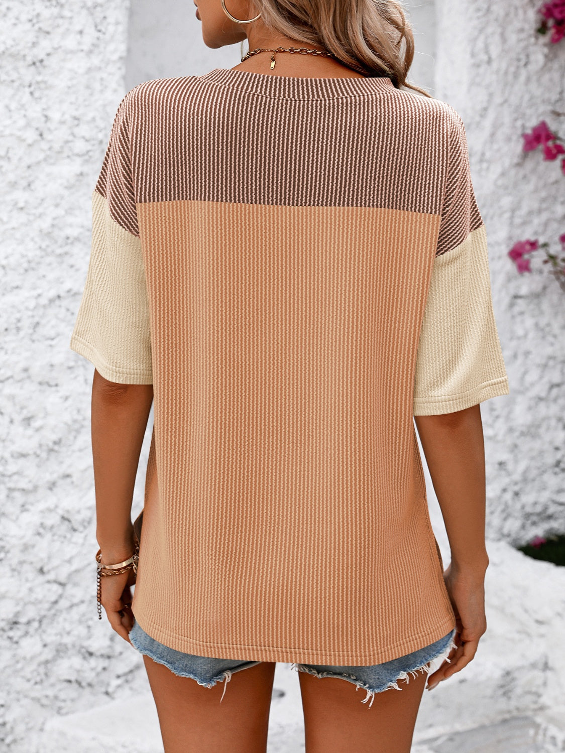 PREORDER- Color Block Round Neck Half Sleeve T-Shirt