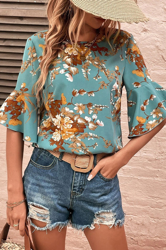 PREORDER- Printed Round Neck Half Sleeve Blouse