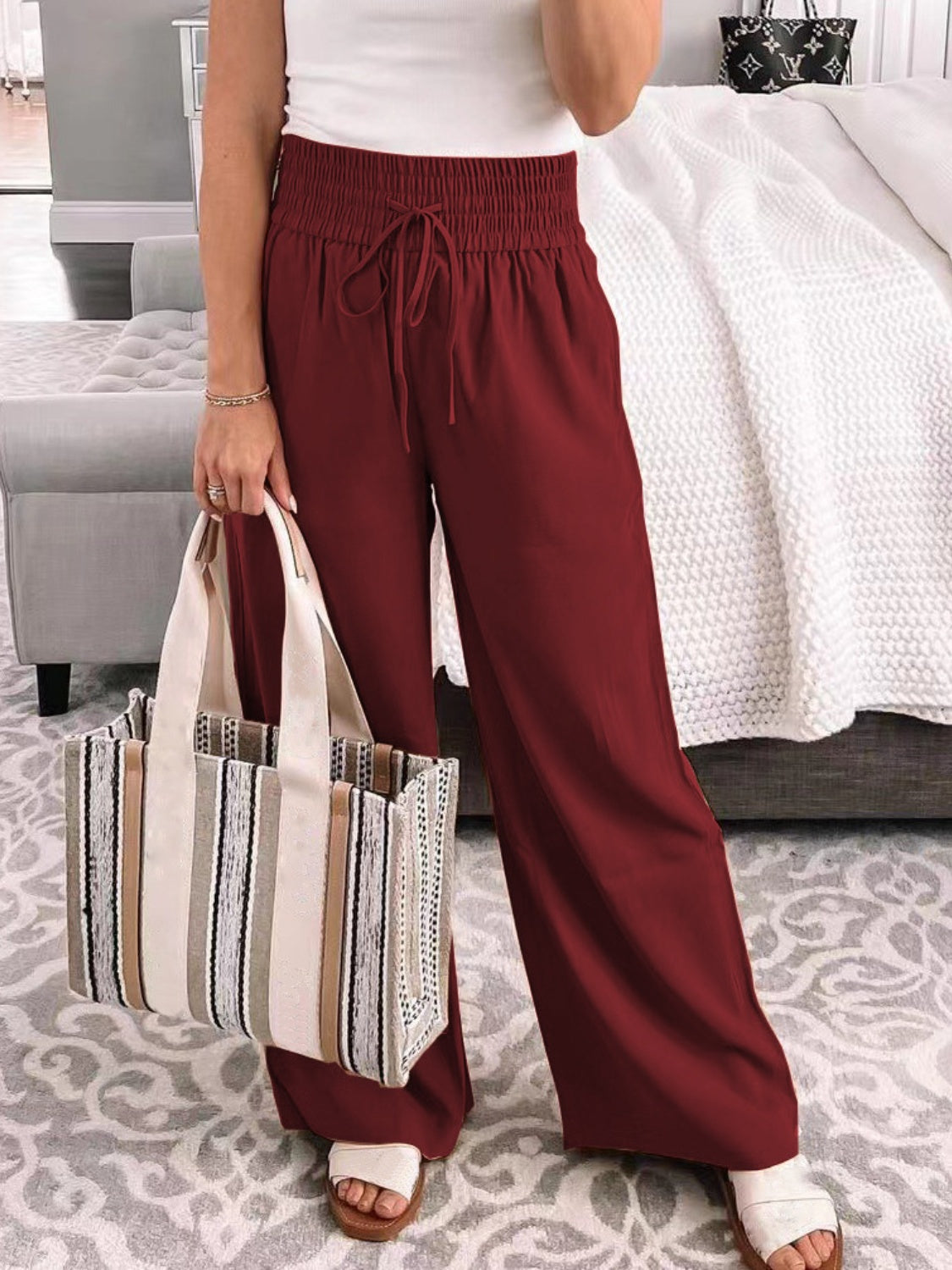 PREORDER- Full Size Drawstring High Waist Wide Leg Pants