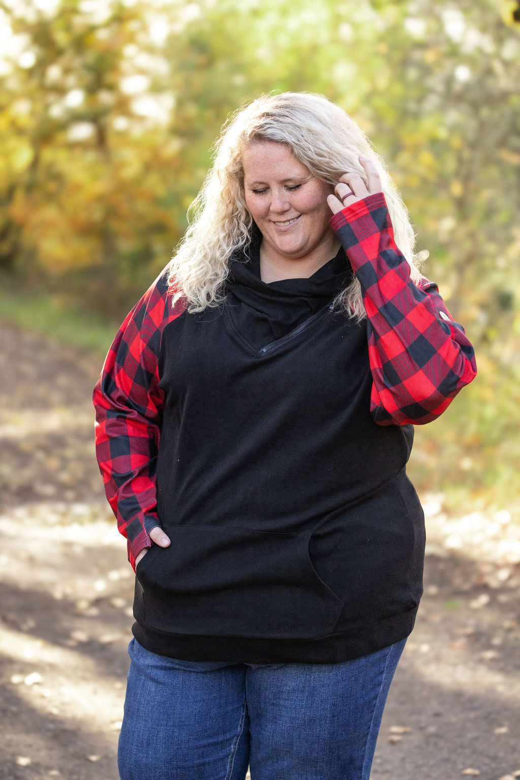 Michelle Mae Zoey ZipCowl - Black and Buffalo Plaid