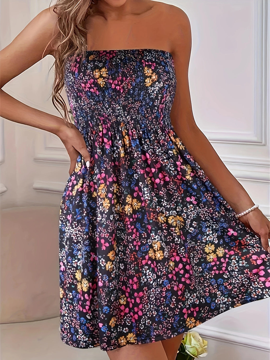 PREORDER- Full Size Smocked Printed Tube Mini Dress