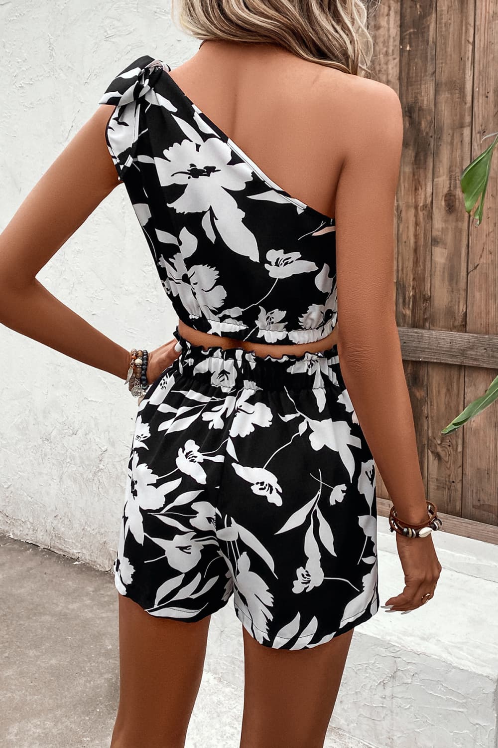 PREORDER- Floral One-Shoulder Cropped Tank and Shorts Set