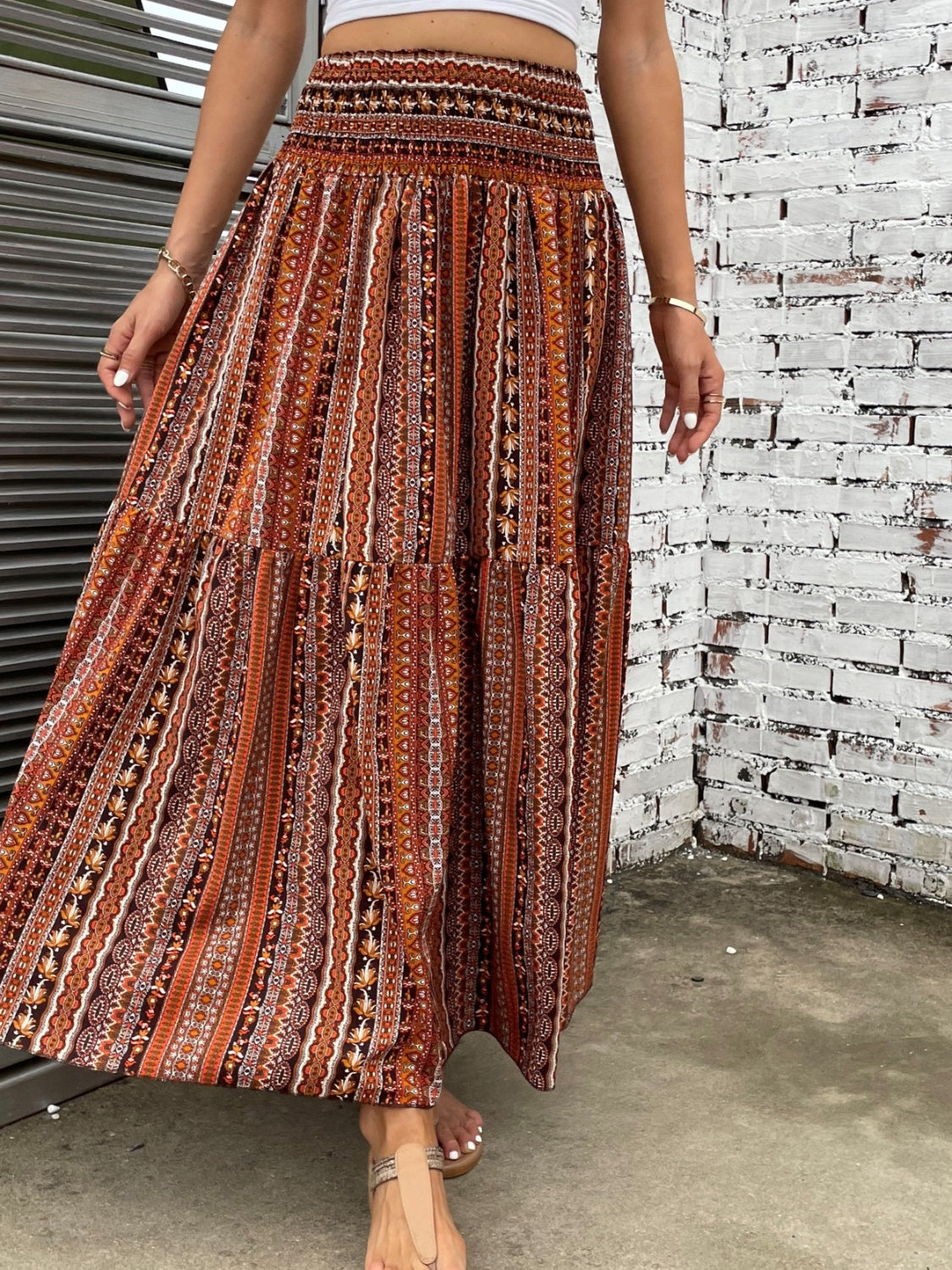 PREORDER- Printed Elastic Waist Maxi Skirt