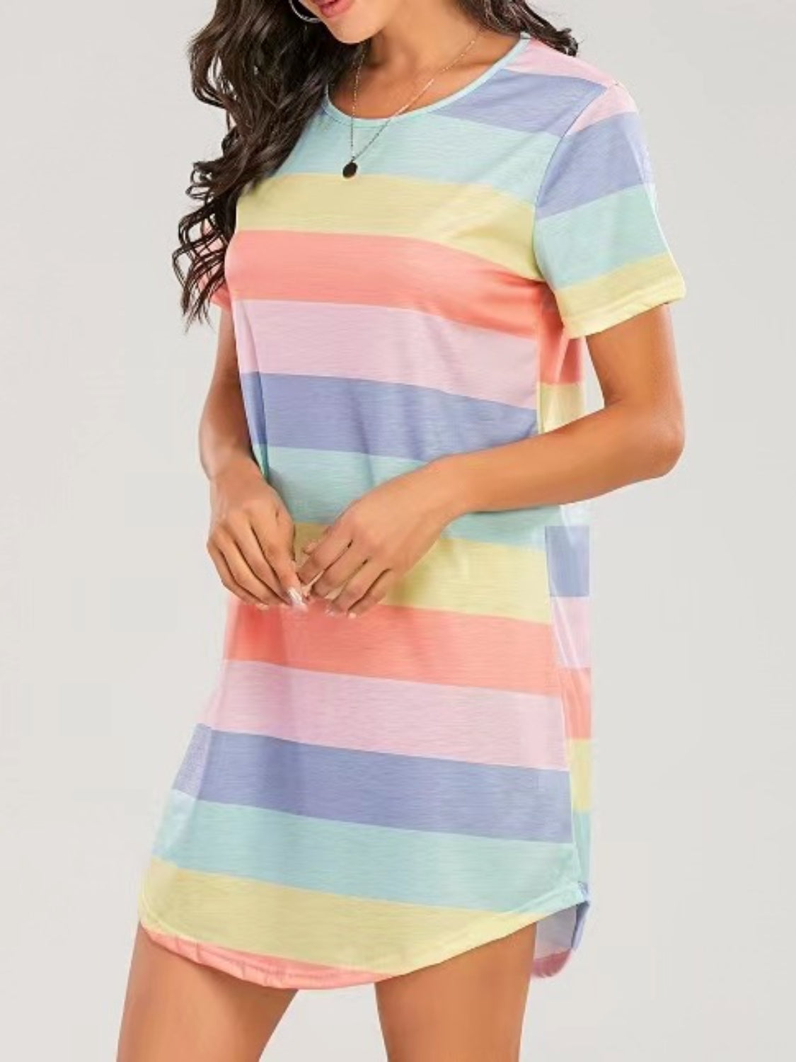 PREORDER- Striped Round Neck Short Sleeve Tee Dress
