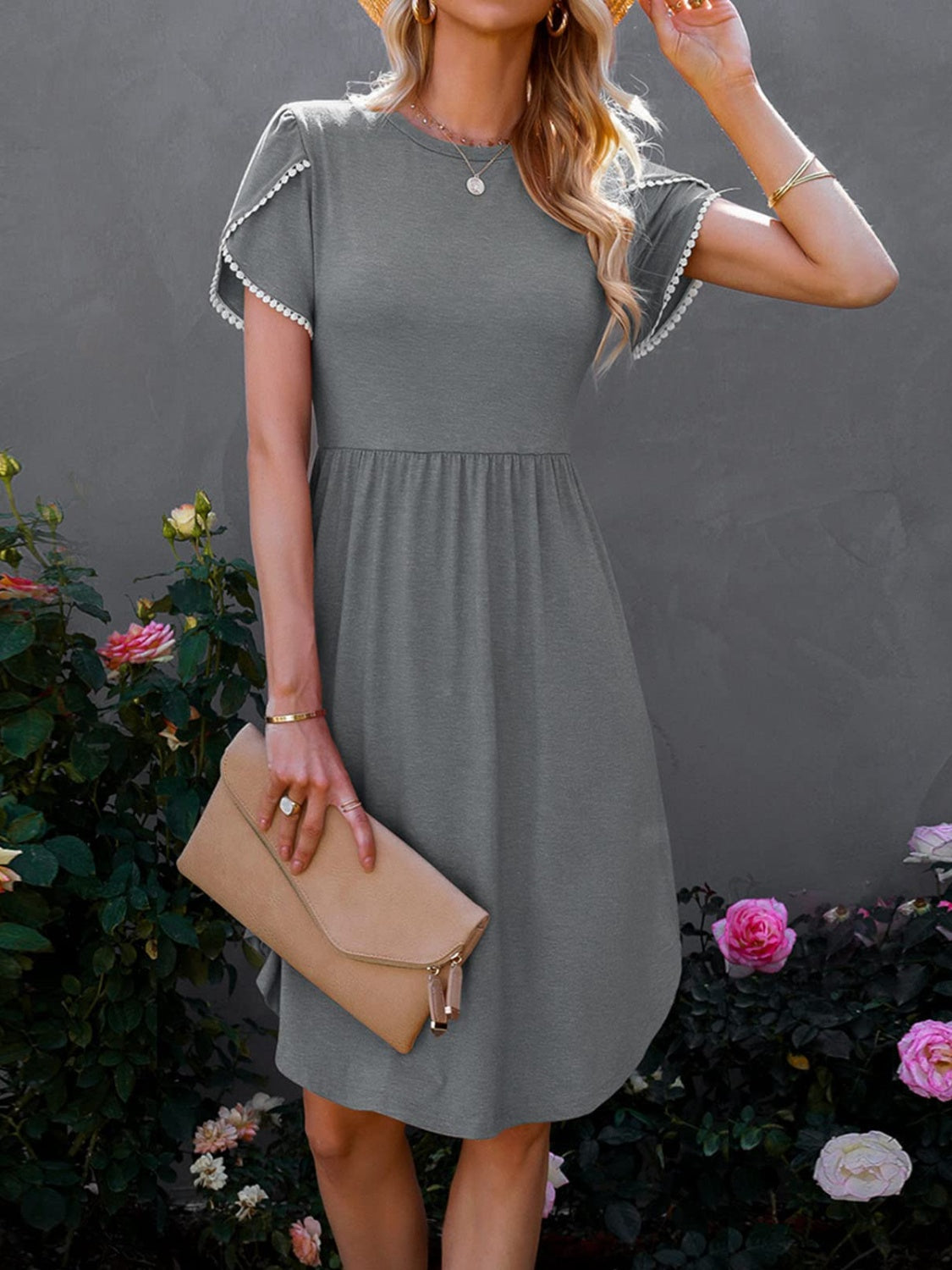 PREORDER- Round Neck Petal Sleeve Dress