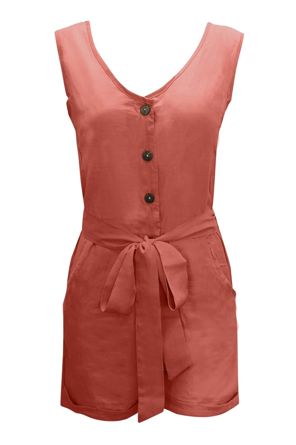 PREORDER- Full Size Tied V-Neck Sleeveless Romper with Pockets