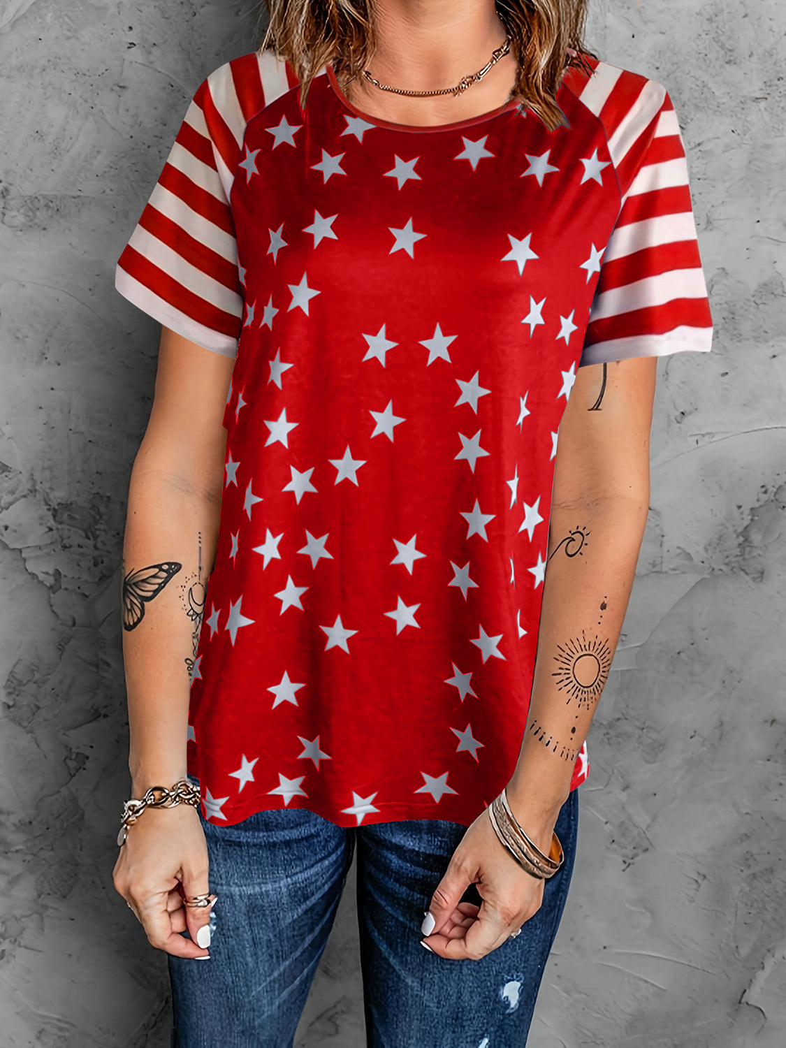 PREORDER- Full Size Star Striped Round Neck Short Sleeve T-Shirt
