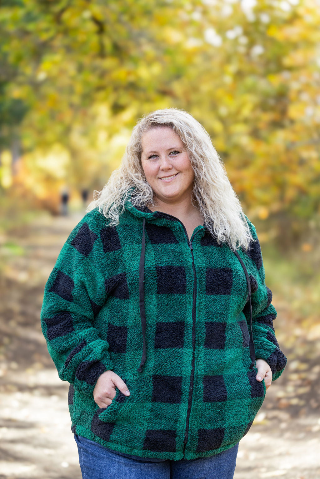 Michelle Mae Sherpa Fullzip Hoodie - Green Plaid