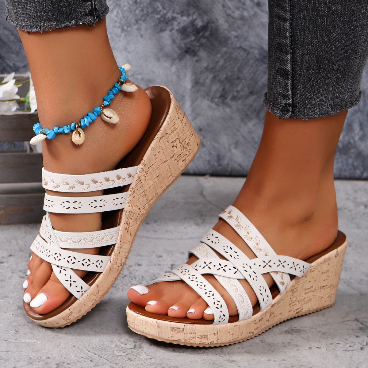 PREORDER- PU Leather Crisscross Wedge Sandals